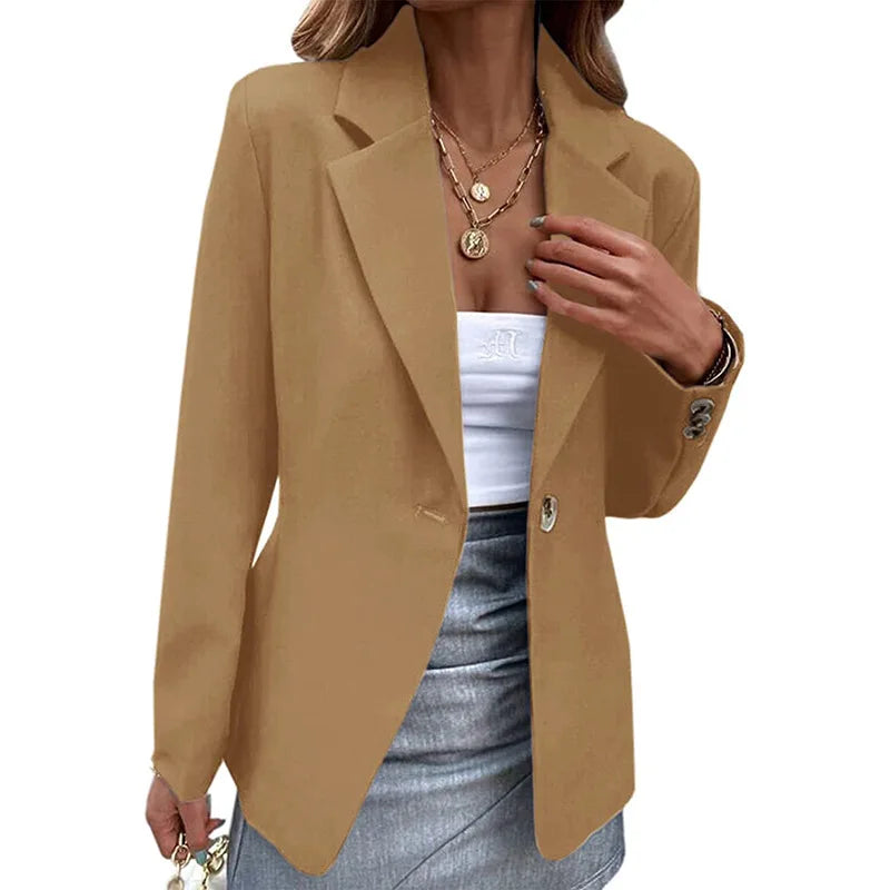 Women's Spring Long Sleeve Solid Colors One-button Simple Casual Basic Office Blazer Jackets...