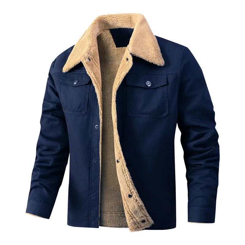 Winter Men's Casual Warm Fleece With Turn-Down Collar Jacket...