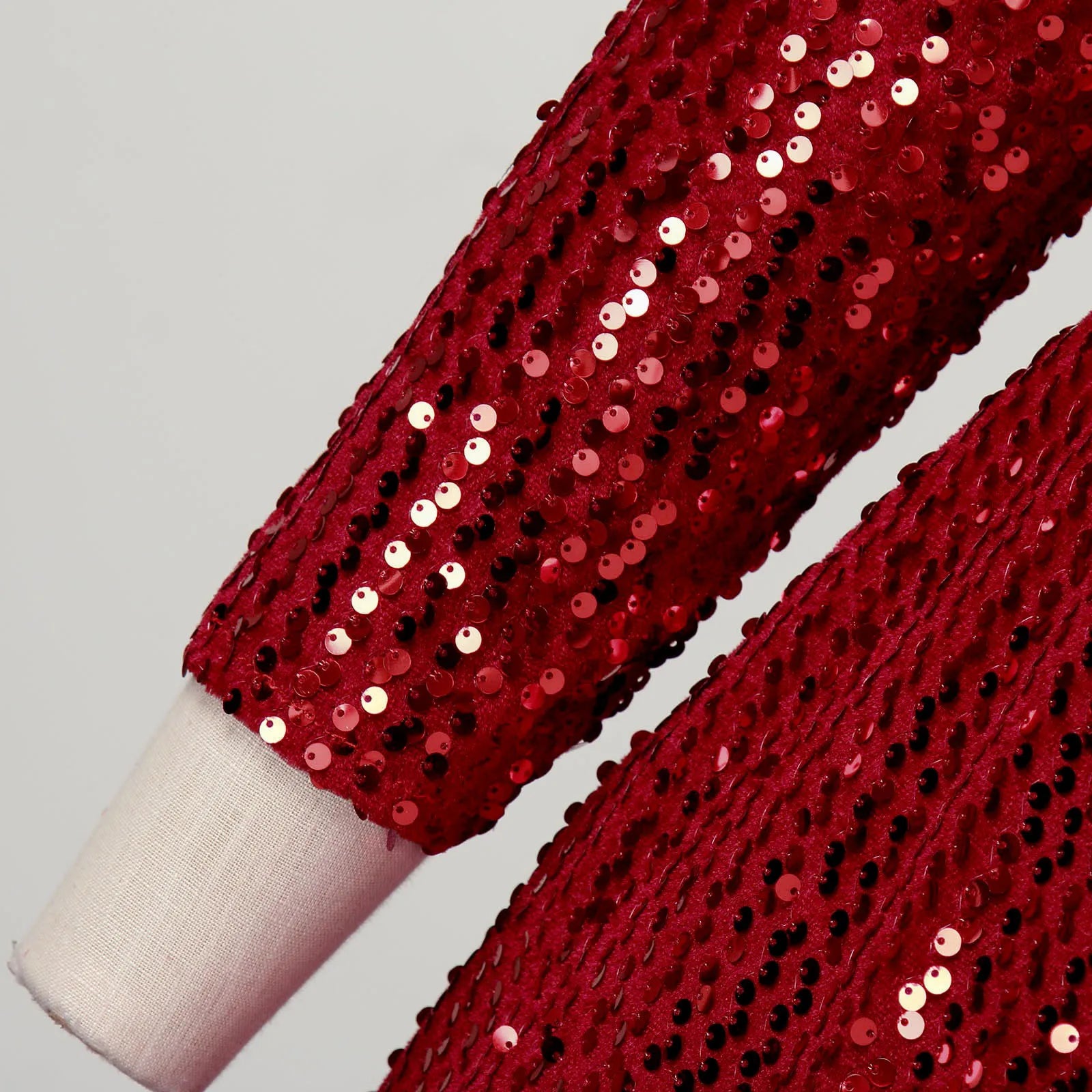 Women's Sexy Deep V-Neck Long-Sleeved Sequined Slit Slim-Fit Long Dress...