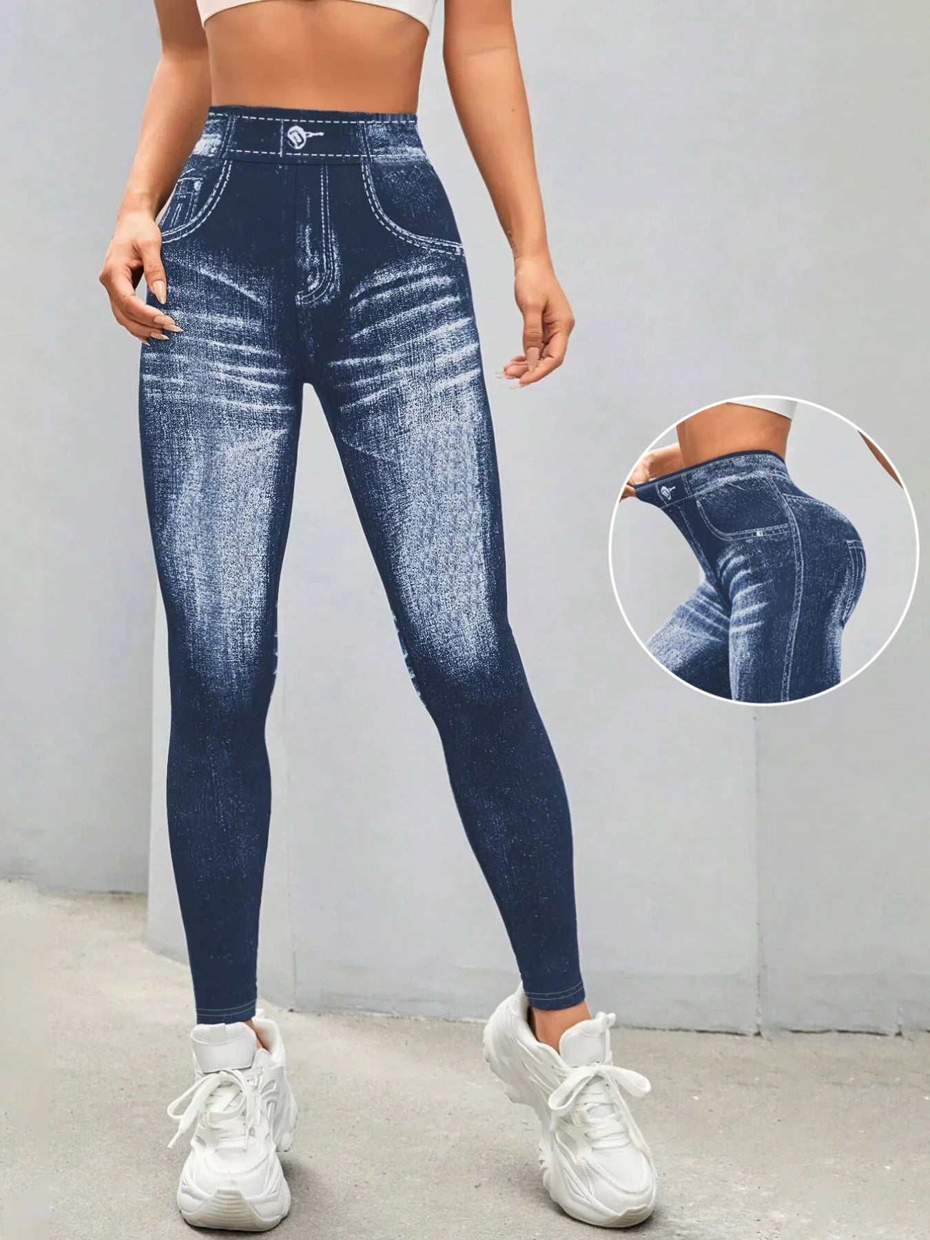 Women's Casual Imitation Jeans Workout Exercise Fitness Running Gym Leggings...