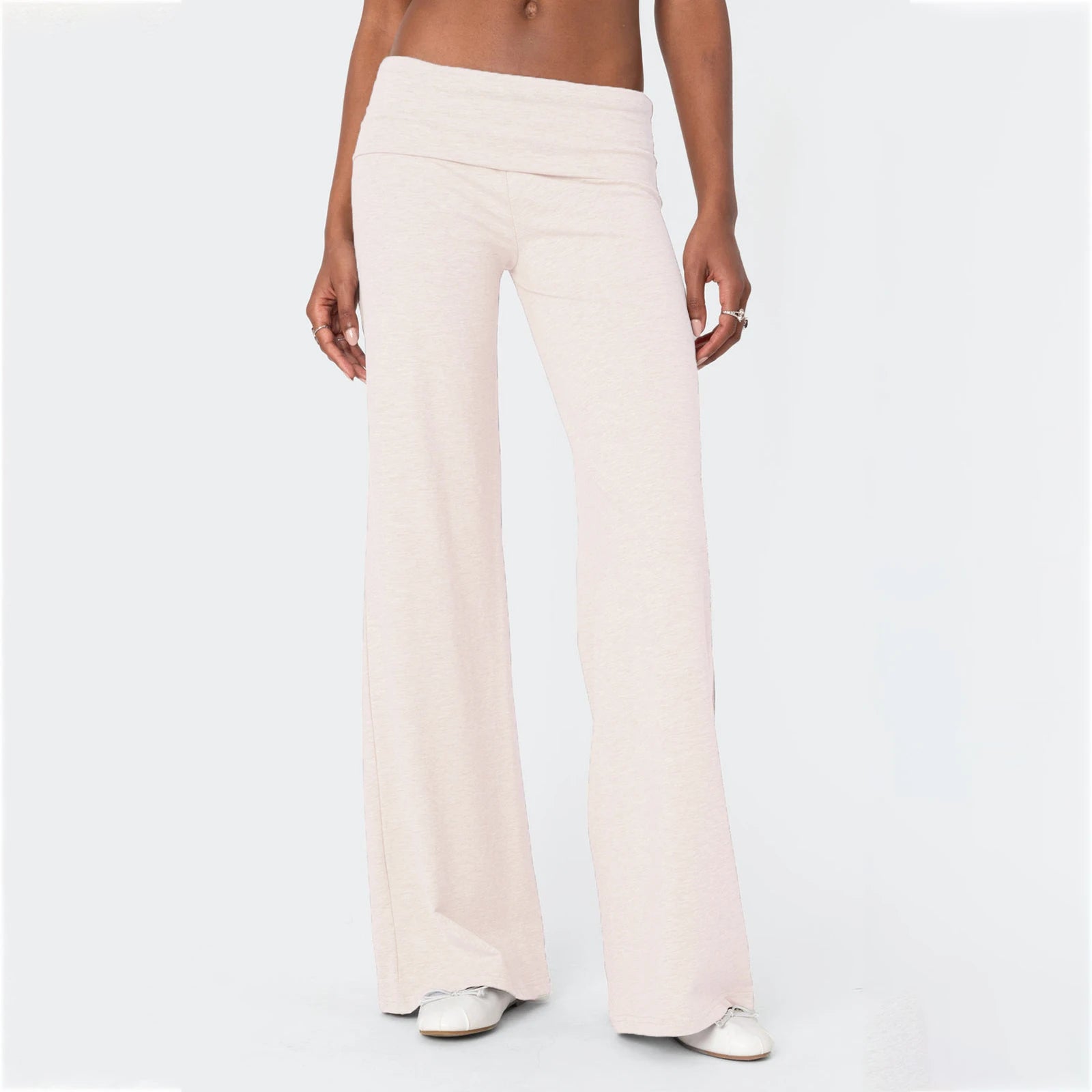 Women's Low Waist Fold Over, Bell Bottoms, Flare Wide Leg, Stretchy Leggings...