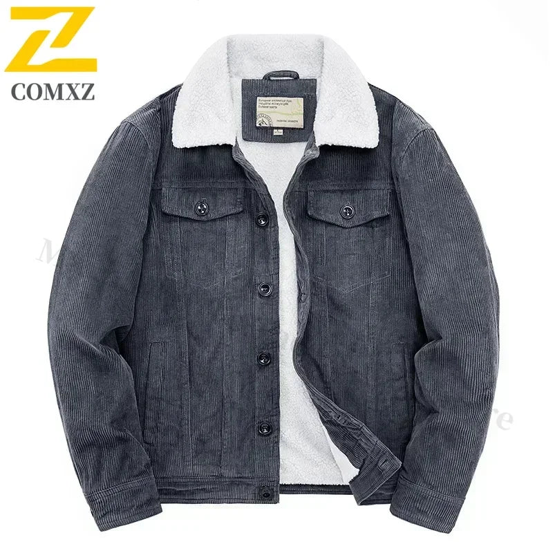 Men's Warm Cotton Padded Corduroy Fur Collar Windbreaker Jackets....