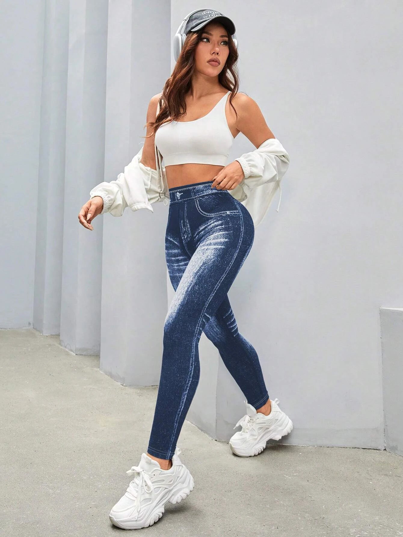 Women's Casual Imitation Jeans Workout Exercise Fitness Running Gym Leggings...