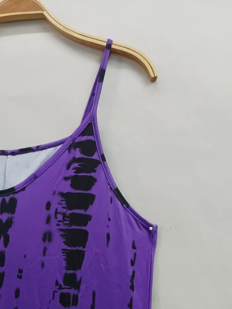 Women's Casual Tie Dye Printed Spaghetti Strap Maxi Long Dress With Loose V-neck...