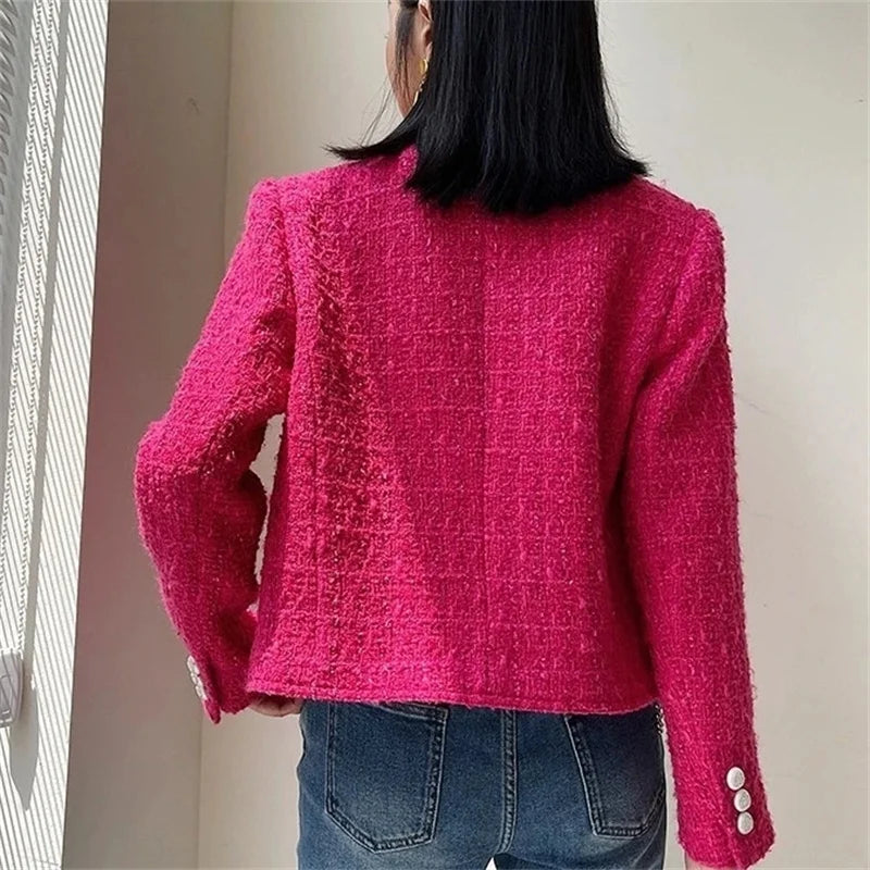 Women's New Autumn Long Sleeve Tweed Double-breasted Blazers Jacket...