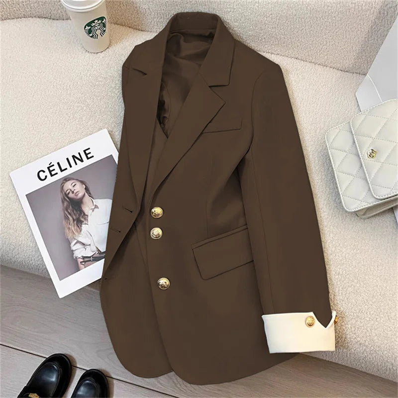 Women's Vintage Spring Autumn Single-breasted Casual Blazer Suit Jacket...
