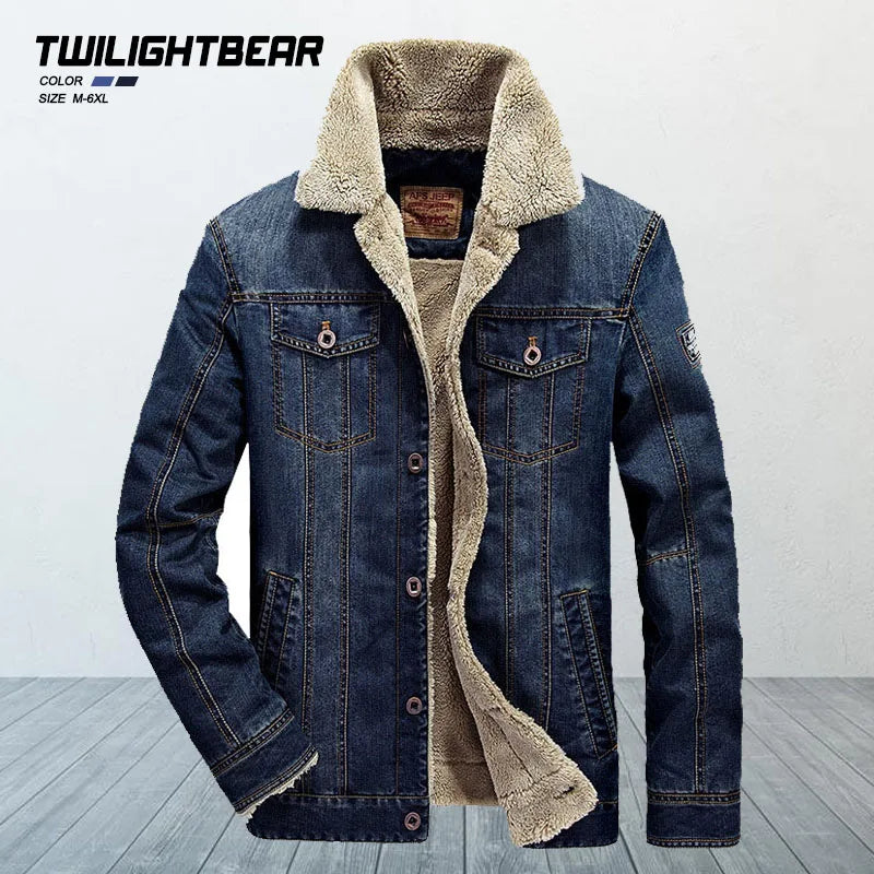 Mens Casual Winter Oversized  Streetwear Fleece Denim Jacket For The Big Guys Size 6XL 7XL