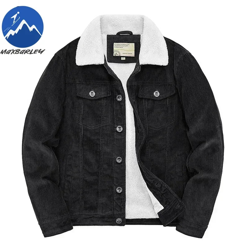 Men's Warm Cotton Padded Corduroy Fur Collar Windbreaker Jackets....