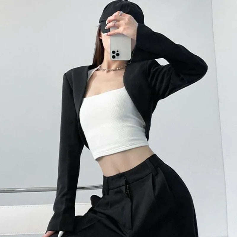 Women's Sexy Cropped Long Sleeve Chic Style Spring Blazers Jacket Solid Color...