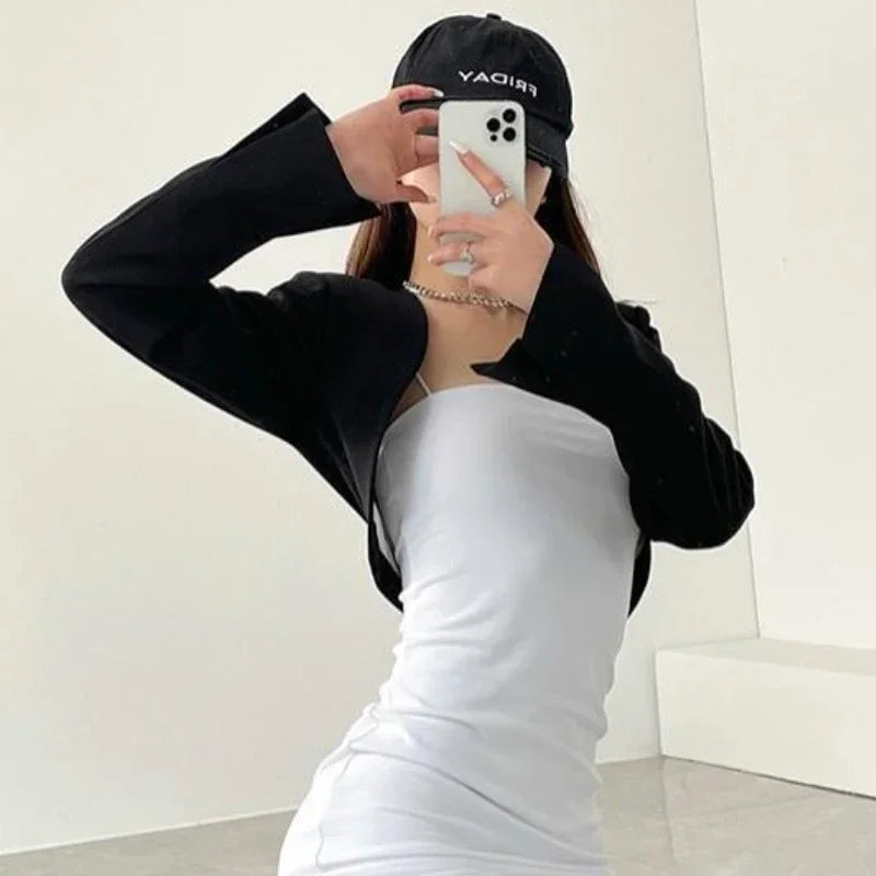 Women's Sexy Cropped Long Sleeve Chic Style Spring Blazers Jacket Solid Color...