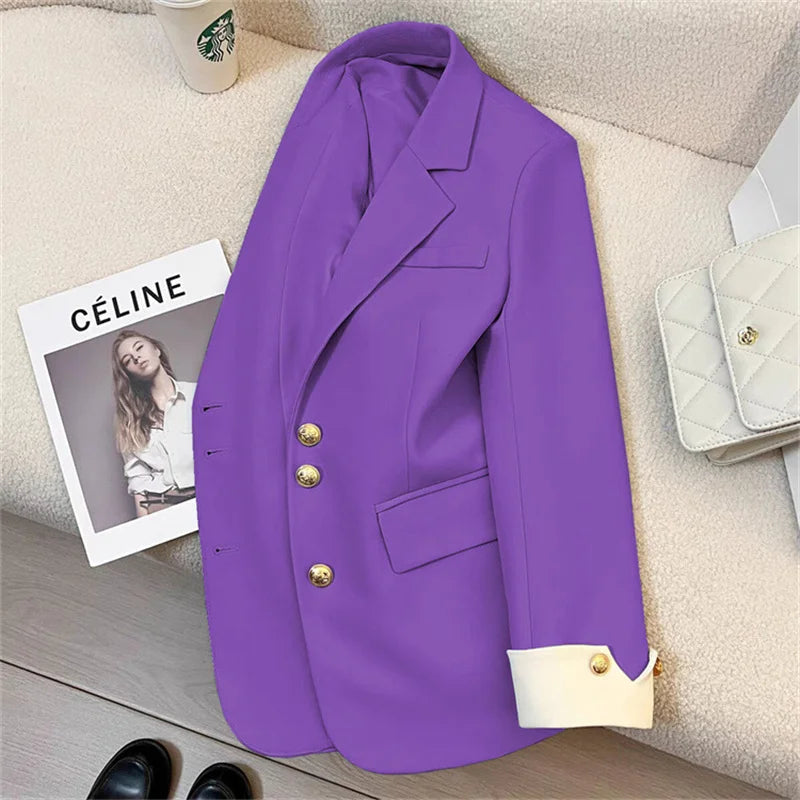 Women's Vintage Spring Autumn Single-breasted Casual Blazer Suit Jacket...