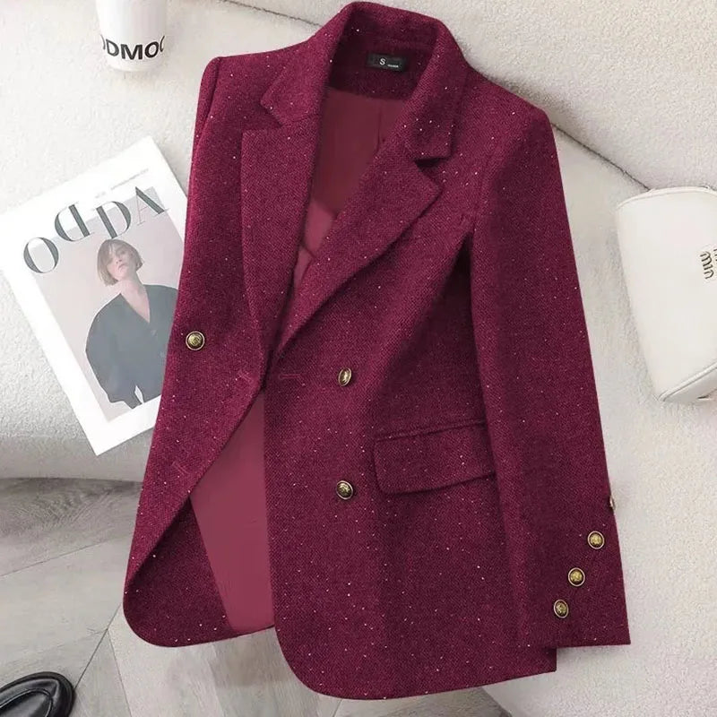 Women's Spring/Autumn Professional Version Double-breasted Blazer Jacket...