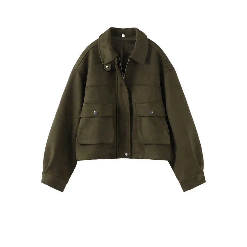 Women's Vintage Chic Casual Warm Suede Jackets, Lapel Zipper, Long Sleeves, With Pockets Autumn Winter Coats...