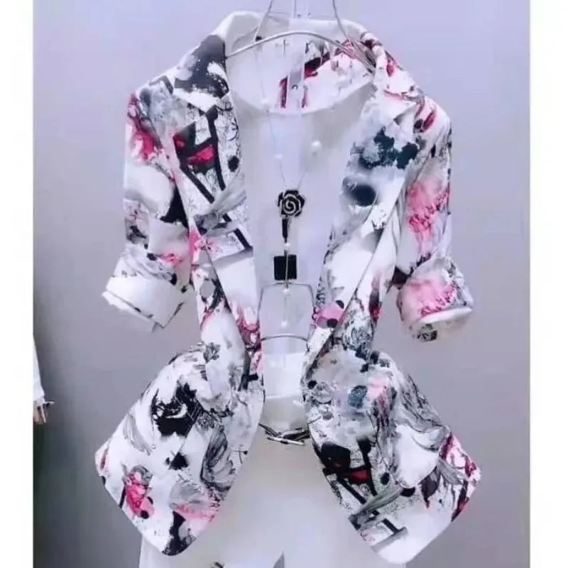 Women's  Slim Cardigan Printed Thin Spring/Summer Fashionable Small Suit Jacket...