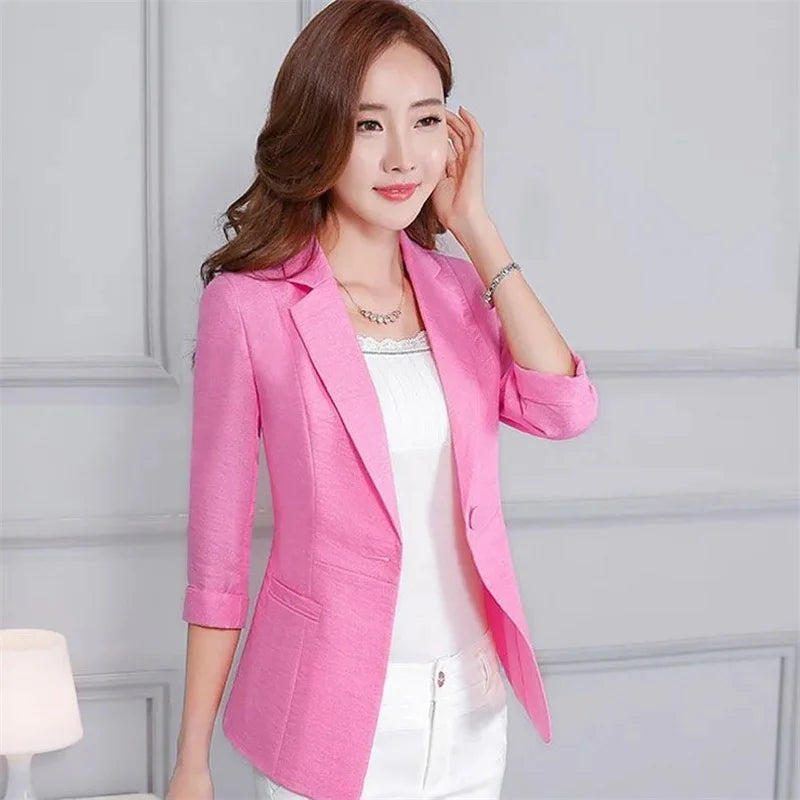 Women's Elegant Classy Seven-Minute Sleeve Pink Office Blazer...