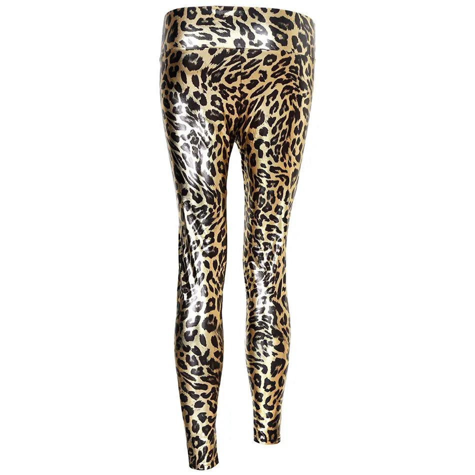Women's Shiny Elastic Mid Waist Ankle-Length Leopard Leggings...