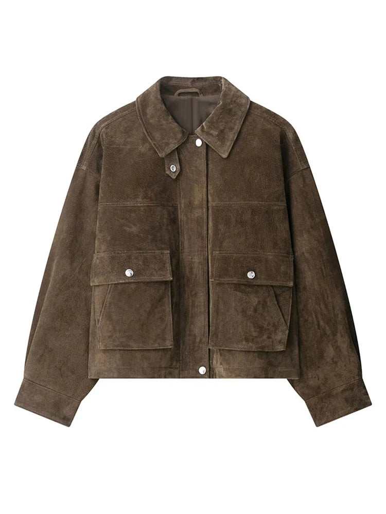 Women's Vintage Chic Casual Warm Suede Jackets, Lapel Zipper, Long Sleeves, With Pockets Autumn Winter Coats...