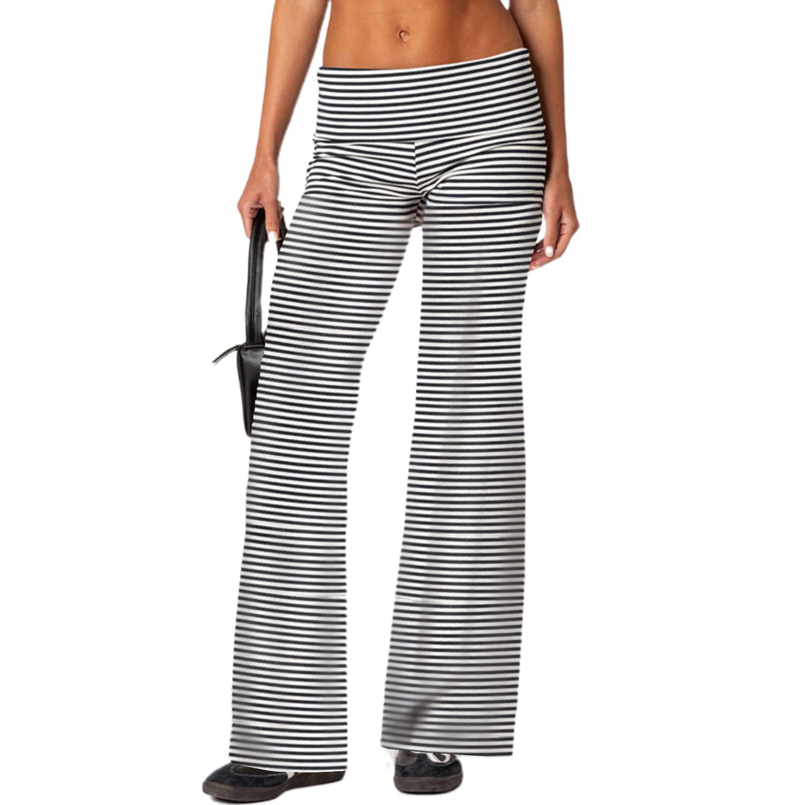 Women's Low Waist Fold Over, Bell Bottoms, Flare Wide Leg, Stretchy Leggings...