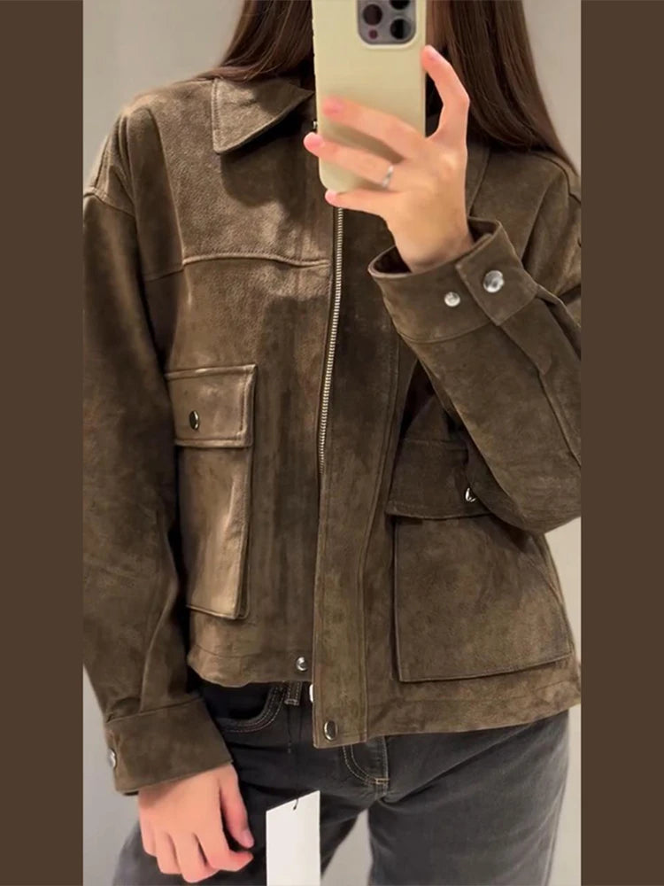Women's Vintage Chic Casual Warm Suede Jackets, Lapel Zipper, Long Sleeves, With Pockets Autumn Winter Coats...