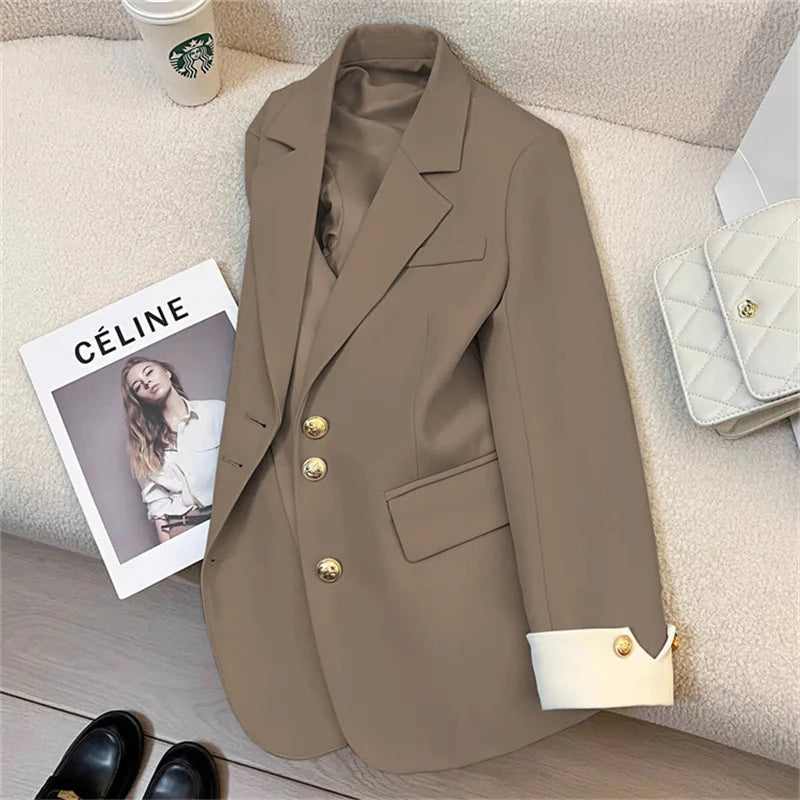 Women's Vintage Spring Autumn Single-breasted Casual Blazer Suit Jacket...