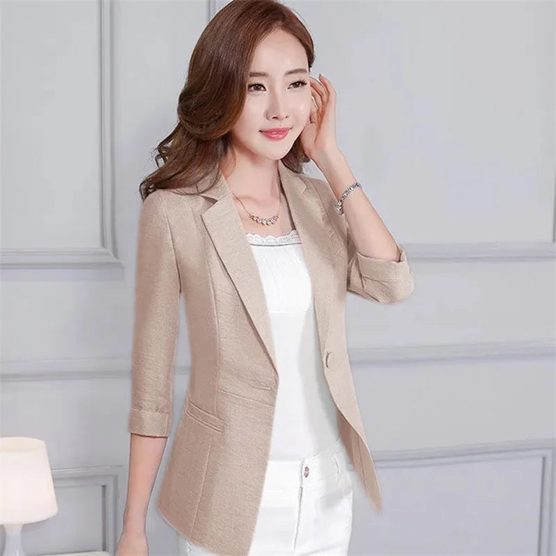 Women's Elegant Classy Seven-Minute Sleeve Pink Office Blazer...