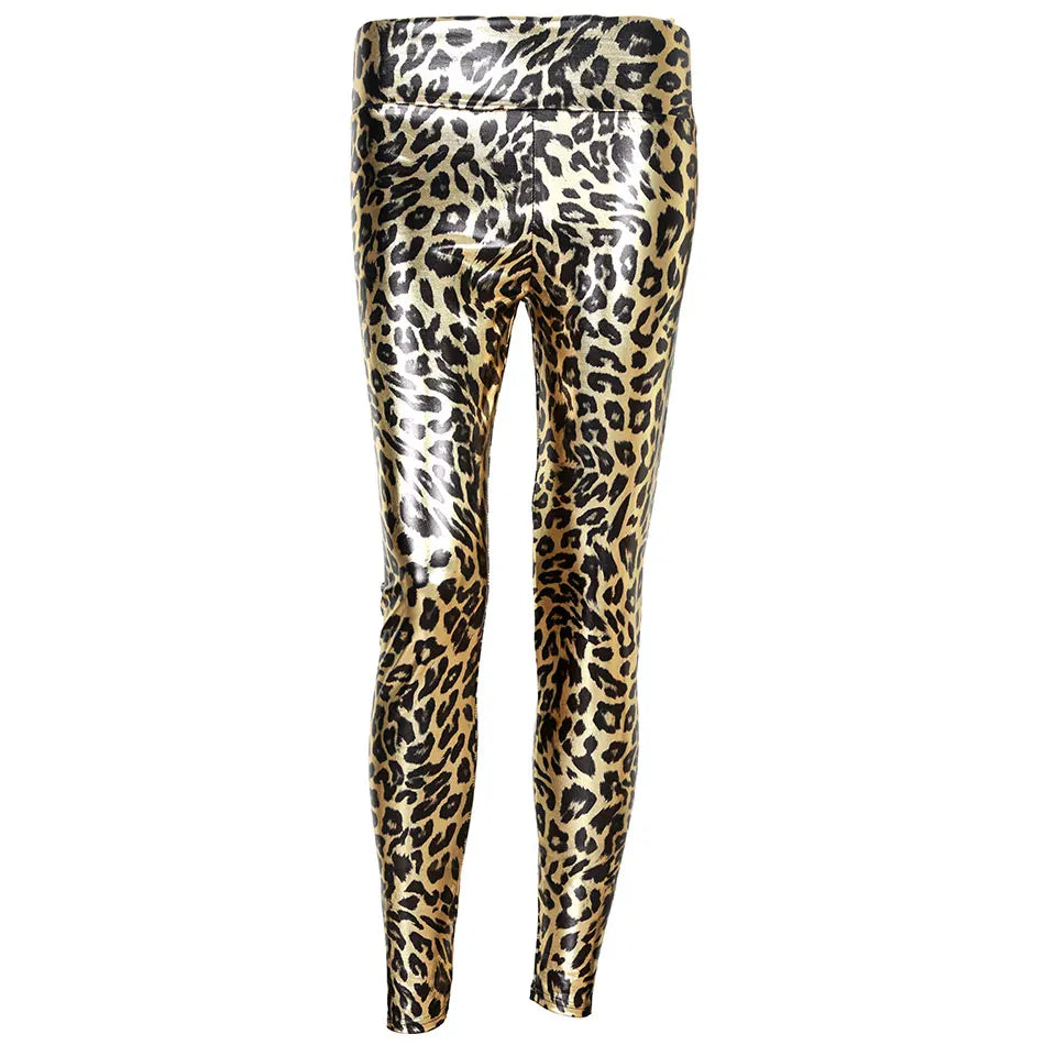 Women's Shiny Elastic Mid Waist Ankle-Length Leopard Leggings...