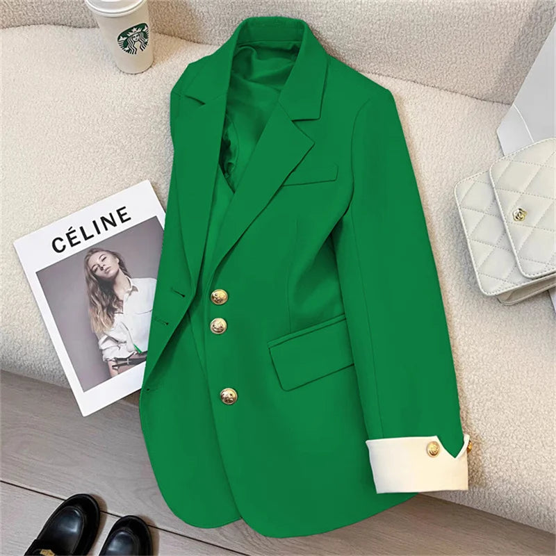 Women's Vintage Spring Autumn Single-breasted Casual Blazer Suit Jacket...