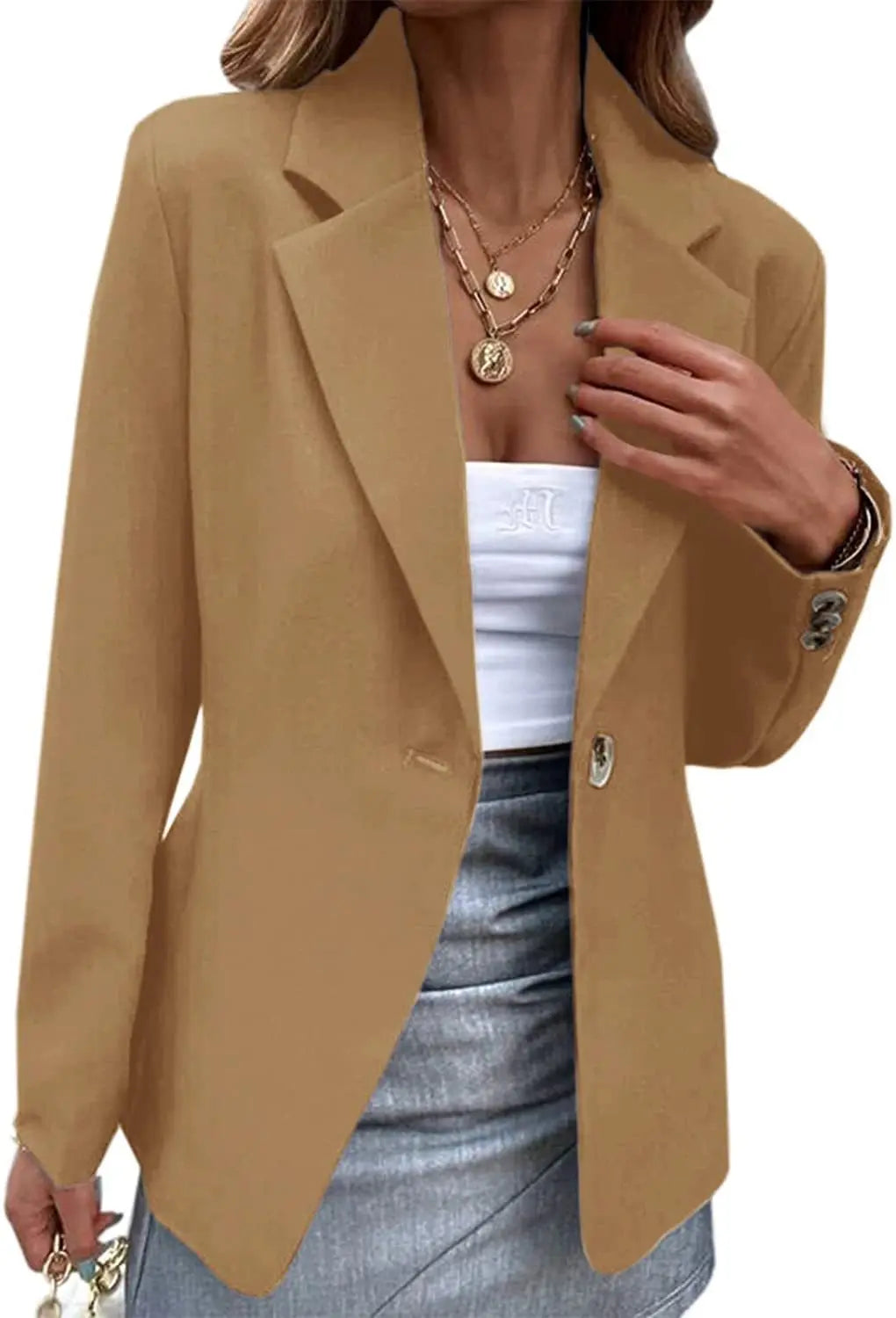 Women's Spring Long Sleeve Solid Colors One-button Simple Casual Basic Office Blazer Jackets...