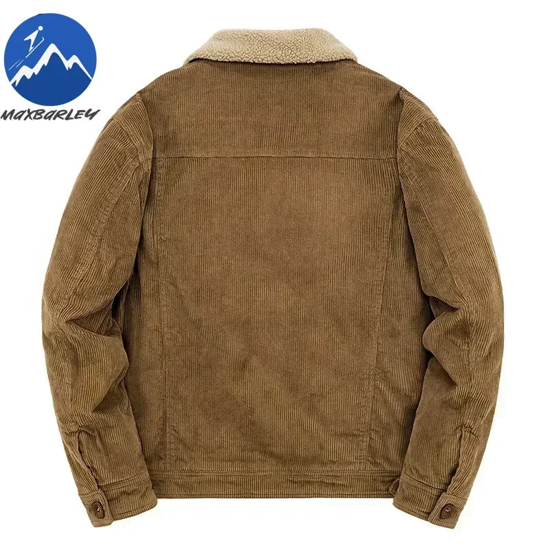 Men's Warm Cotton Padded Corduroy Fur Collar Windbreaker Jackets....