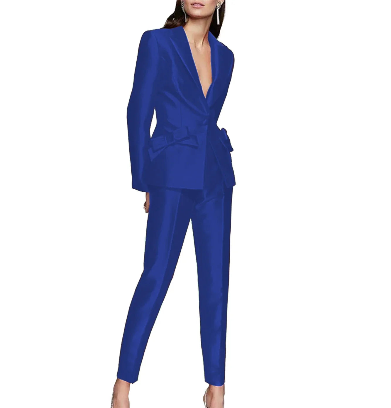 New Women's Luxury Two-Piece Single Button Slim With Bow Blazer Party Suits...