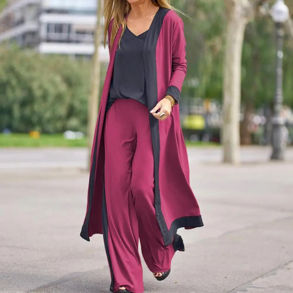 Women's 3 Pcs/Set Fall Stylish Spaghetti Strap Cardigan Vest Coat Pants Outfit Set...