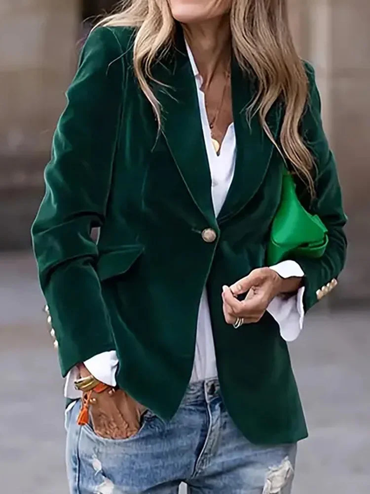 Women's Velour Single Button Solid Colors Long Sleeve Blazer Suit for Jacket...