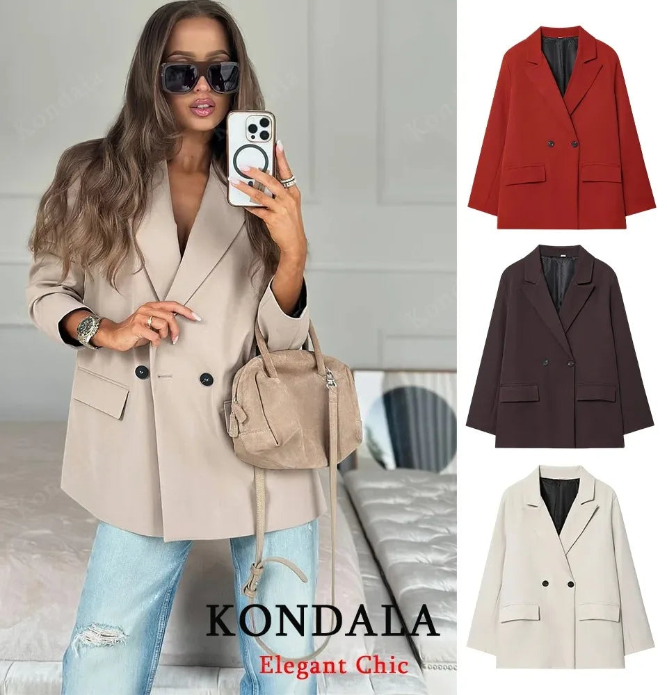 Women's Elegant Fall, Spring, Autumn Double-breasted, Lapels, Commuter Blazer Jacket Coat...
