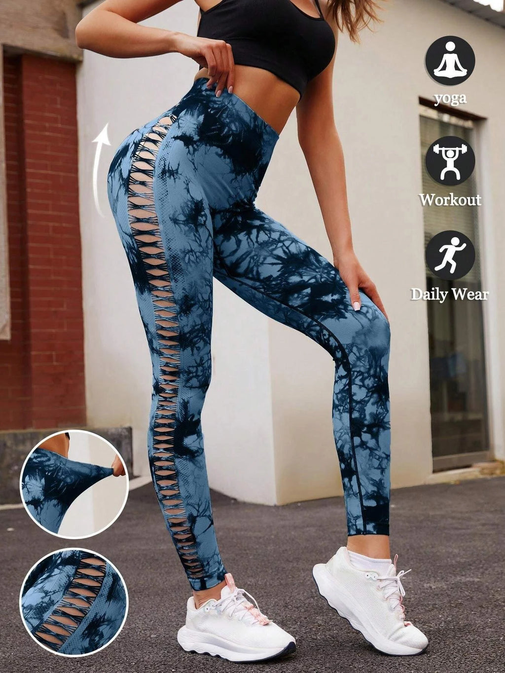 Women's Sexy Skinny Stretch Butt Lifting High Waist Seamless Hollow Out Tie Dye Yoga, Gym Leggings...