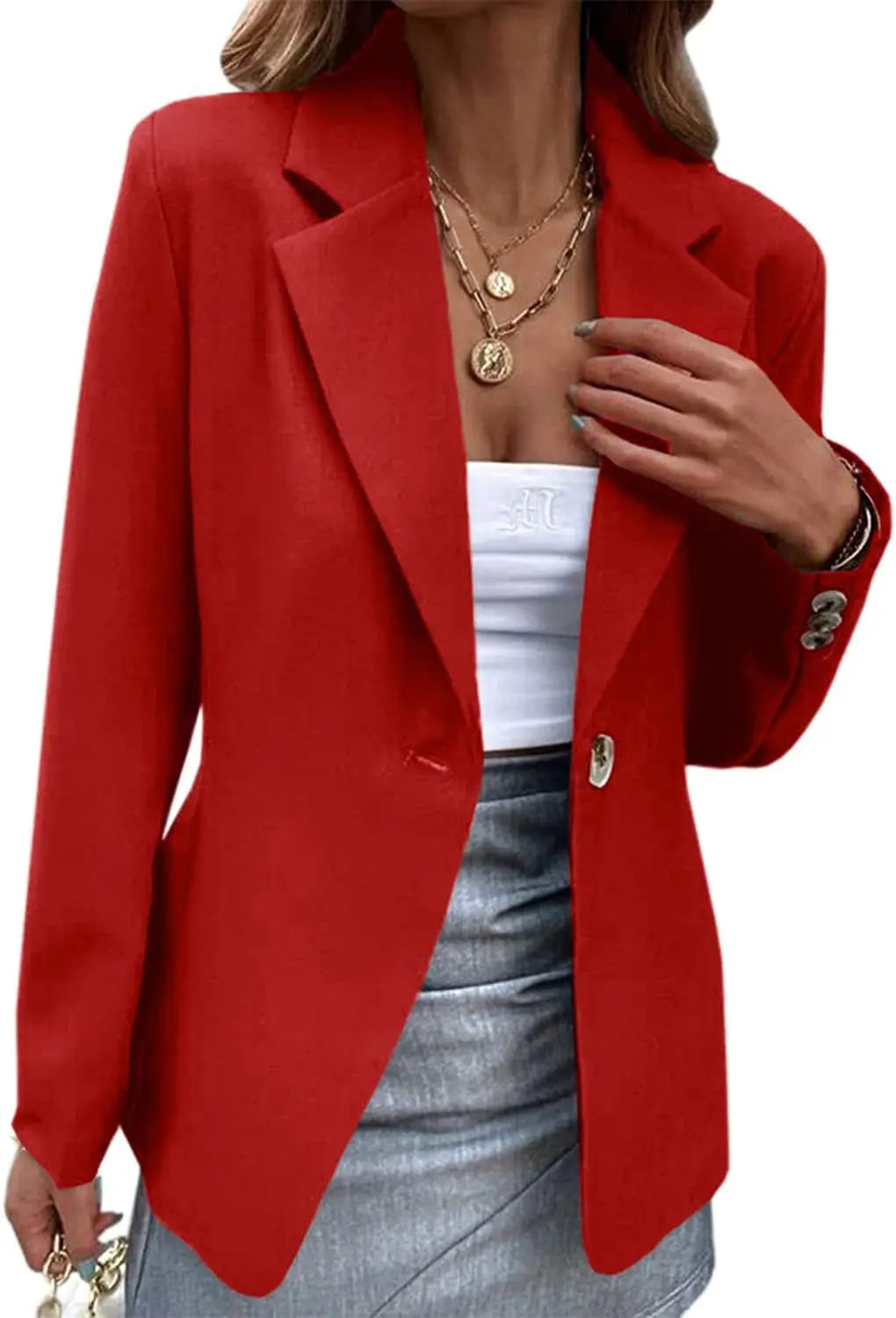 Women's Spring Long Sleeve Solid Colors One-button Simple Casual Basic Office Blazer Jackets...