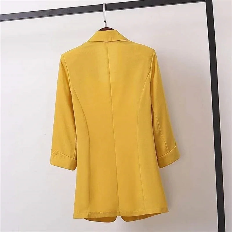 Women's New Spring/Summer Cotton Fabric Solid Color Yellow, Black, and White Loose Oversized Suit Jacket...