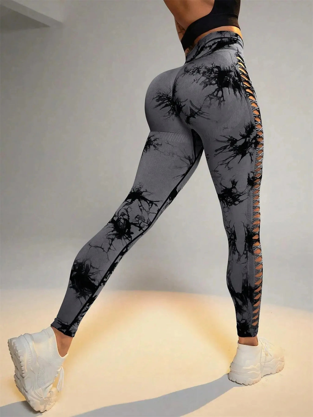 Women's Sexy Skinny Stretch Butt Lifting High Waist Seamless Hollow Out Tie Dye Yoga, Gym Leggings...