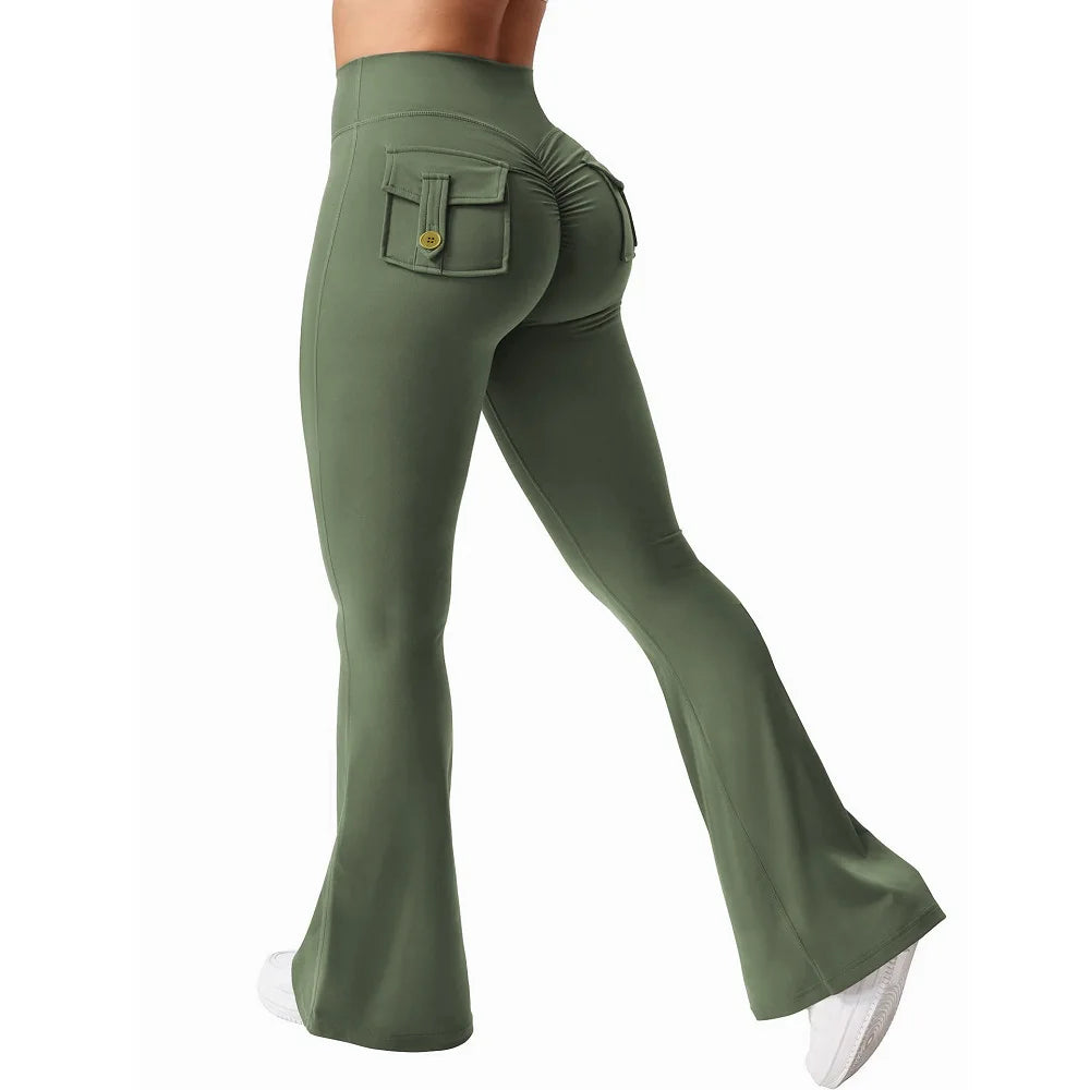 Women's Tight Fitting High Waist Butt-Lifting, Button Back Pocket Fitness Yoga Leggings...