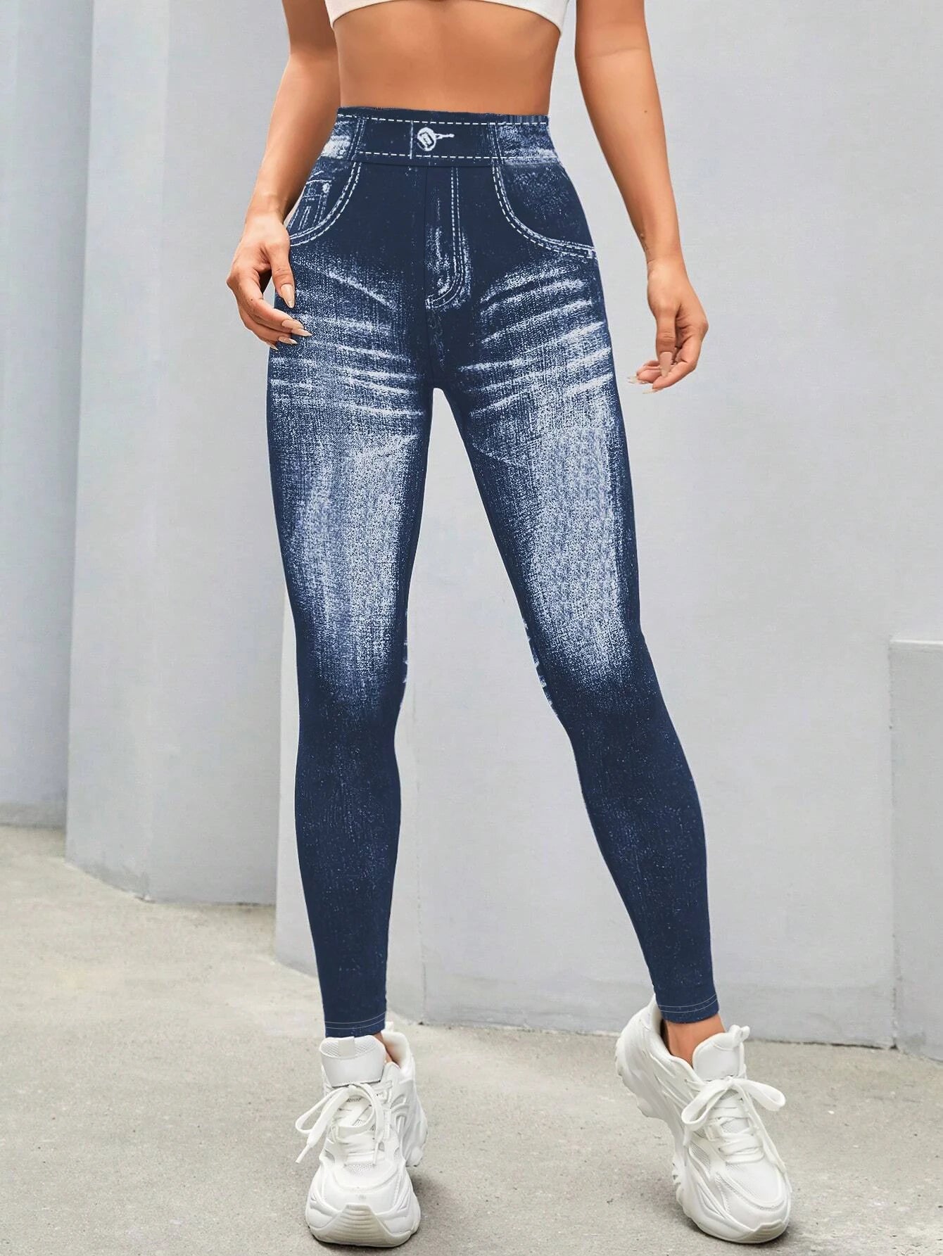 Women's Casual Imitation Jeans Workout Exercise Fitness Running Gym Leggings...