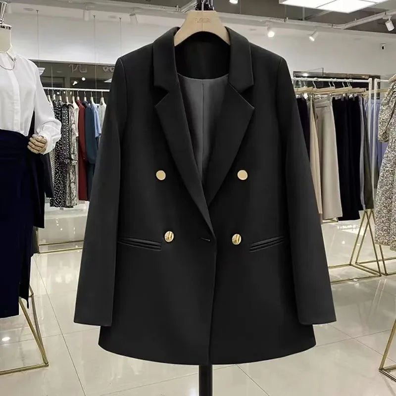 Women's Elegant Double-Breasted Versatile Loose Notched Collar High-End Suit Blazers Jacket...