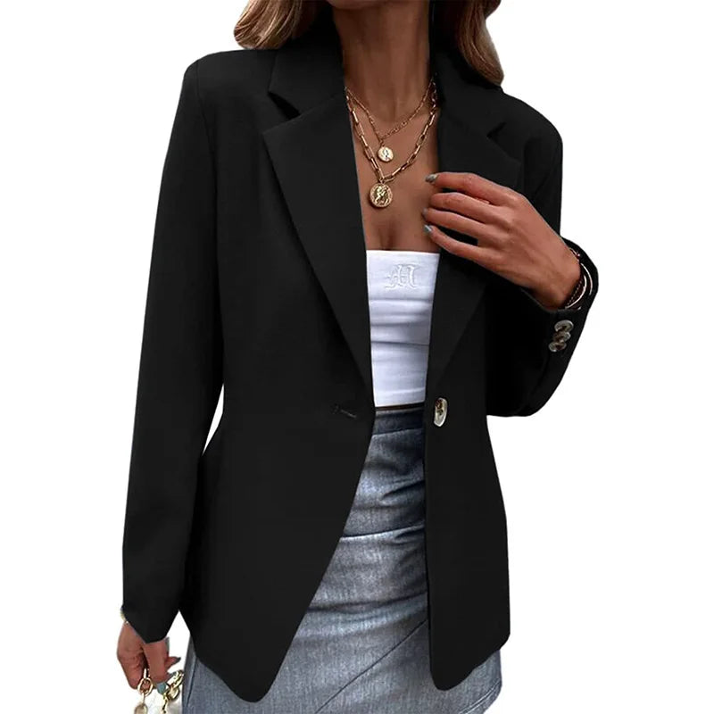 Women's Spring Long Sleeve Solid Colors One-button Simple Casual Basic Office Blazer Jackets...