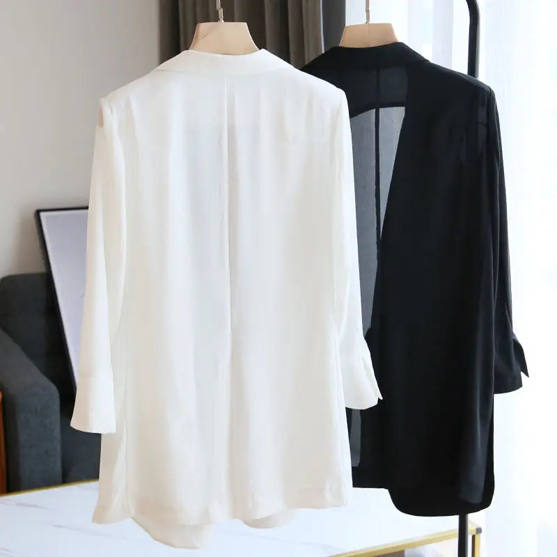 Women's Chic Thin Solid Colors Summer Blazers...