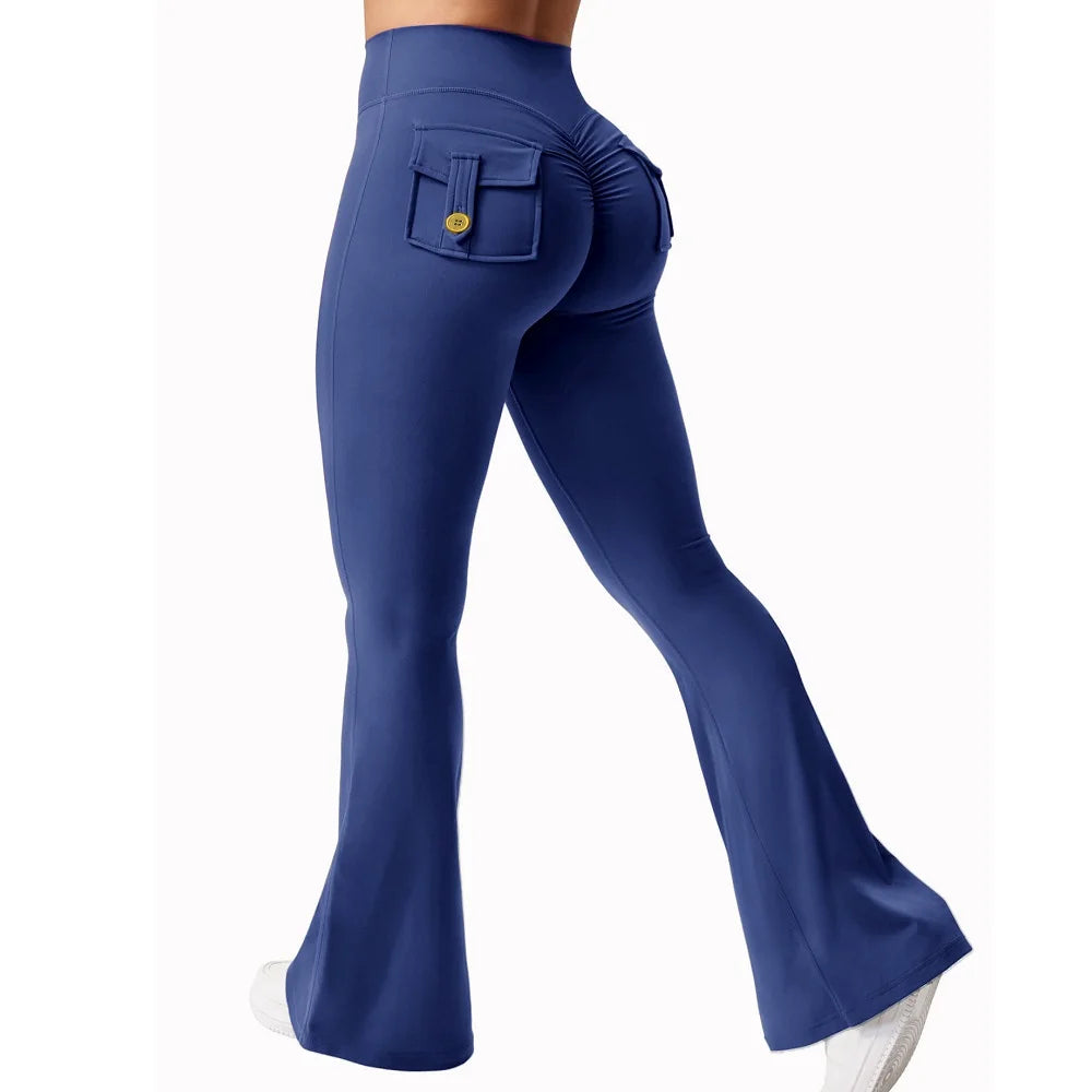 Women's Tight Fitting High Waist Butt-Lifting, Button Back Pocket Fitness Yoga Leggings...