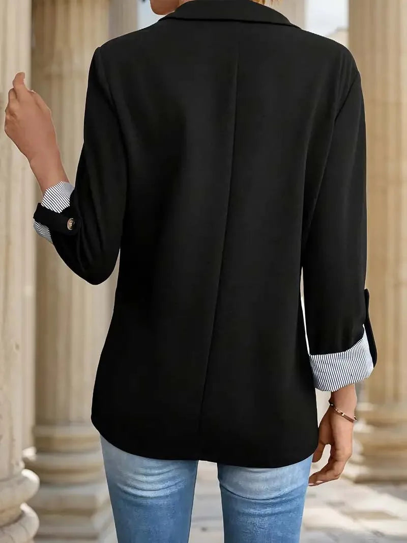 Women's fashionable casual button-up slim fit, seven-quarter rolled sleeve suit jacket...