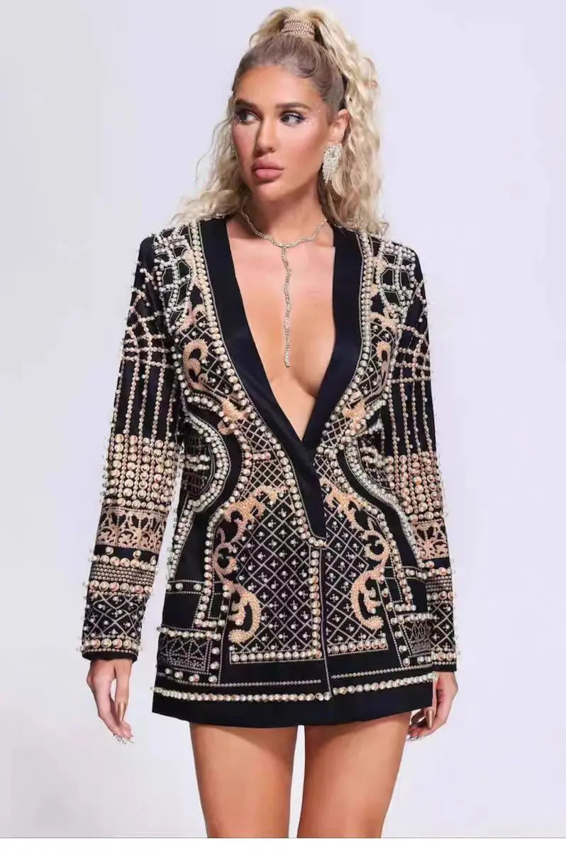 Women's New Trendy High Quality Fashion Beaded V-neck Blazers...