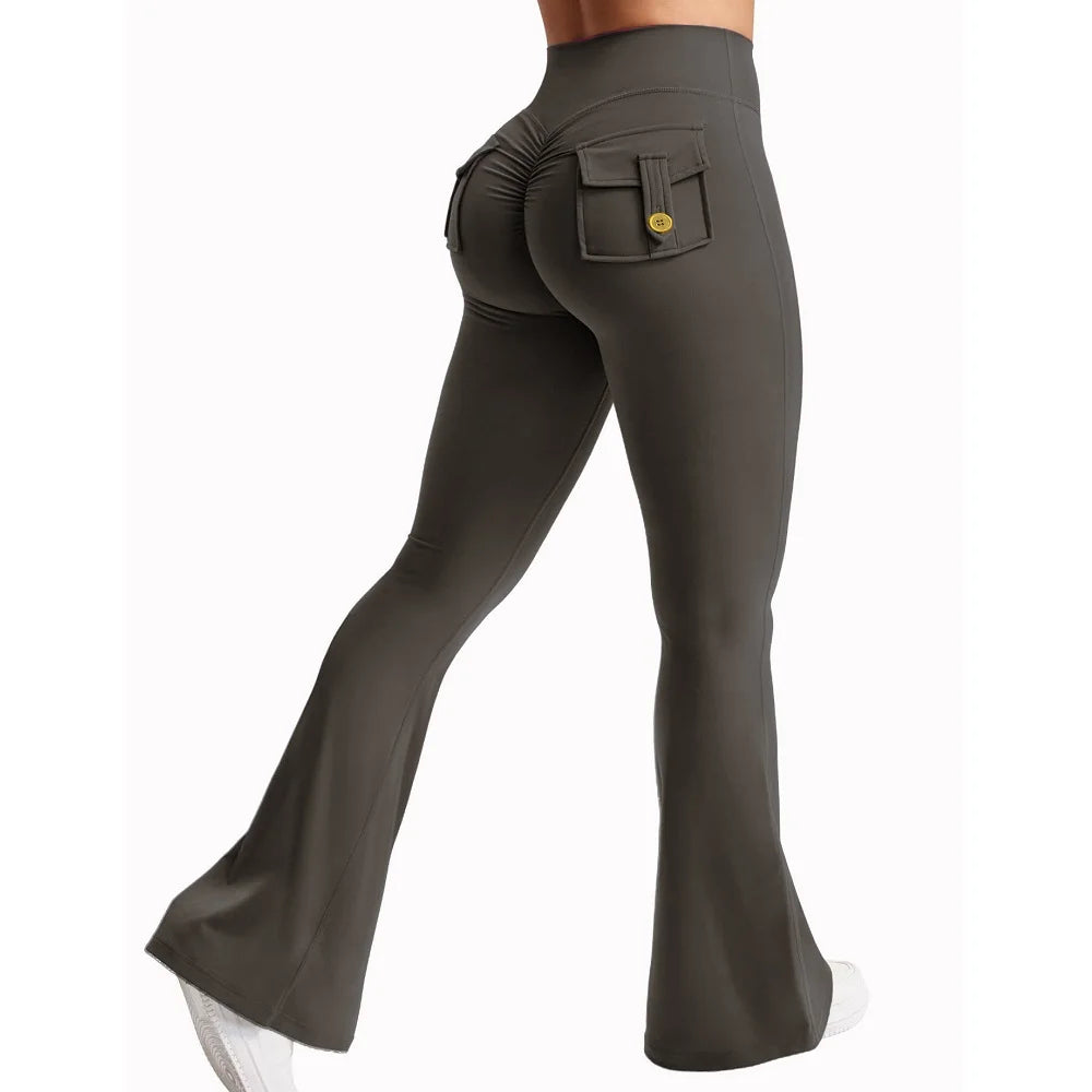 Women's Tight Fitting High Waist Butt-Lifting, Button Back Pocket Fitness Yoga Leggings...