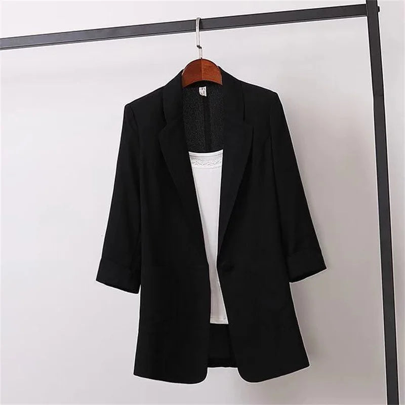 Women's New Spring/Summer Cotton Fabric Solid Color Yellow, Black, and White Loose Oversized Suit Jacket...