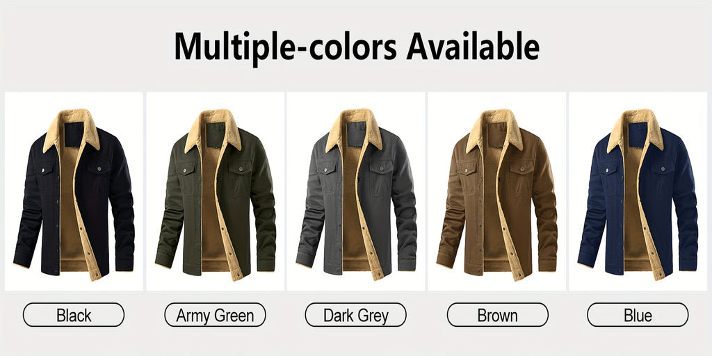 Men's Heavy-Duty Fleece Windproof Machine Washable, Chest Pocket, Front Full-Zip Workwear Coat with Collar...