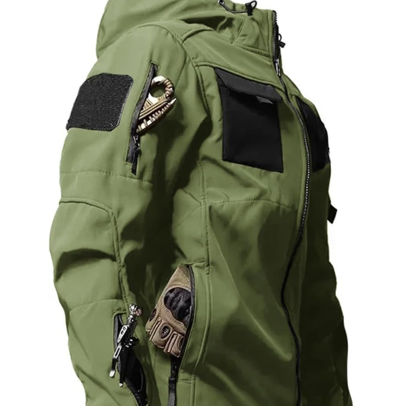 Men's High Quality Full-Zip Softshell Windbreaker Tactical Jacket with Hood -for Hunting, Hiking, Skiing ....