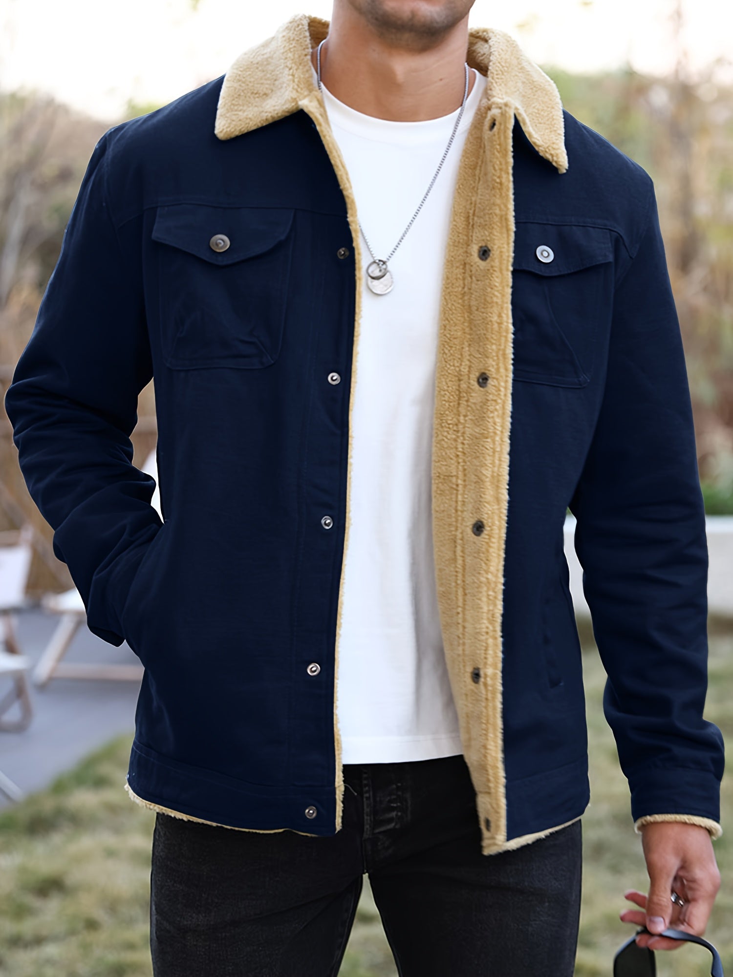 Men's Heavy-Duty Casual Fleece Collar & Chest Pocket Windproof Winter Workwear Coat That will Help Keep You Warm On Those Cold Days!